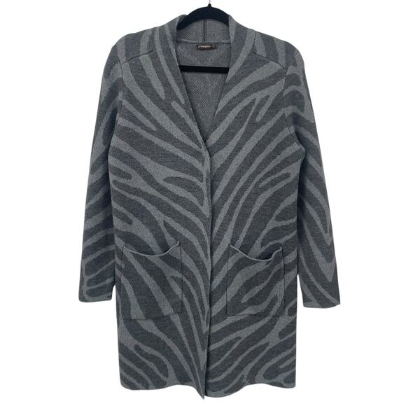 J. McLaughlin Snap Button Up Long Cardigan Sweater Gray Zebra Print Small AS IS - Picture 1 of 7